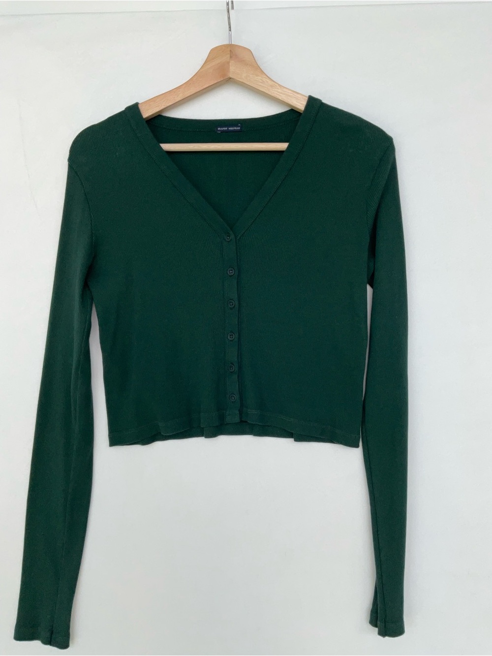 Brandy Melville Dark Green Cropped Button-Front Cardigan